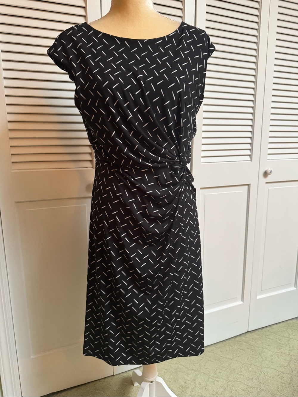 212 Collection Black Dress with White Dash Pattern and Side Knot Size M